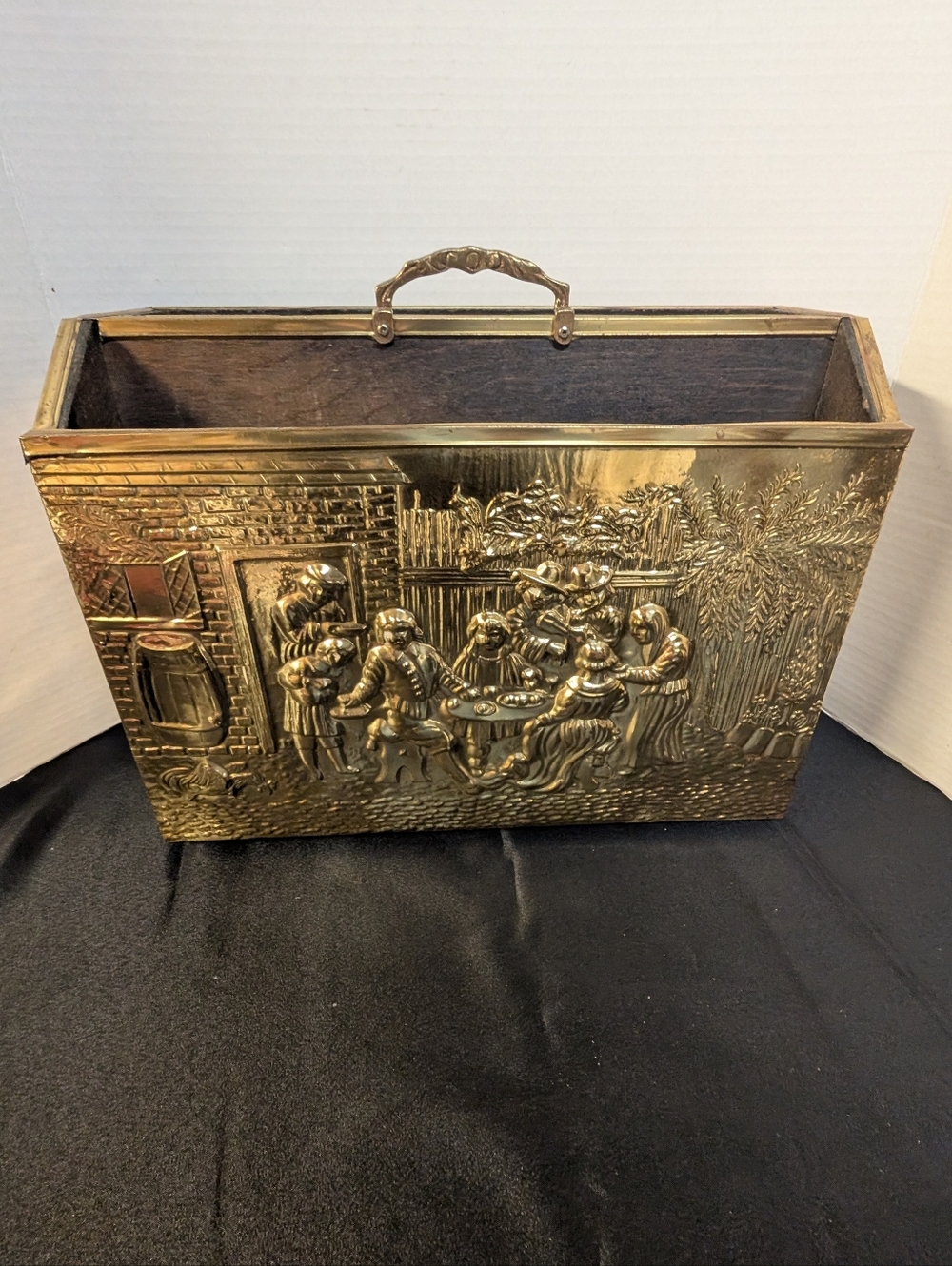 Vintage Brass & wood magazine holder  paper rack from England
